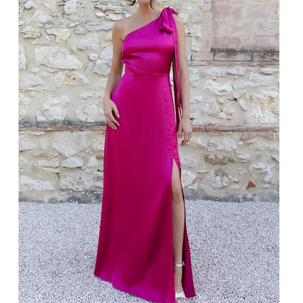 Porto Bridesmaids Dress in Hot Pink Satin - Rewritten